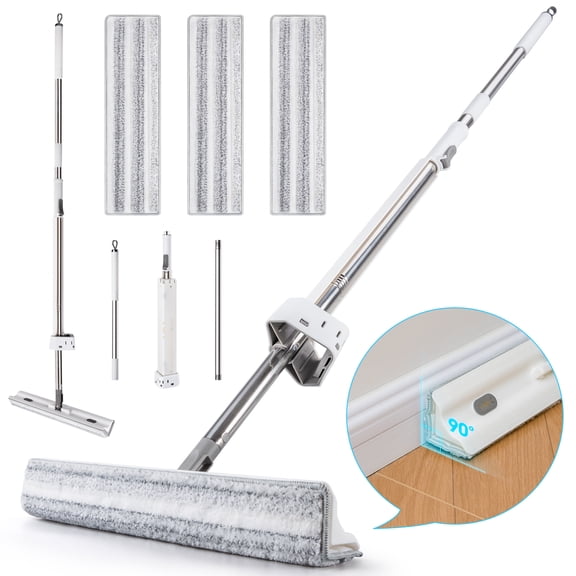 SEFREG Flat Mop with Double Sided, Wet Dry Floor Mop with 90°Right-Angle & 360°Swivel Head, Hands-Free Microfiber Flip mop For Home, Baseboard Mop for Corners & Wall Heavy Duty Cleaning