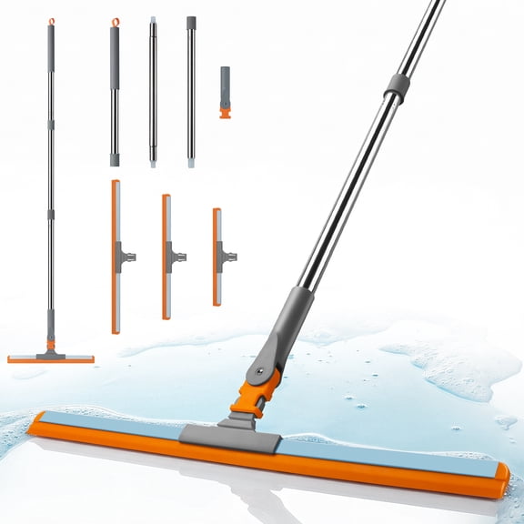 SEFREG 3-in-1 Floor Squeegee Broom Kit with 60" Long Handle, Interchangeable 14/18/22" Rubber Blades for Concrete, Tile, Garage, Shower and Window Cleaning – Versatile Water Removal Tool, Gray-Orange
