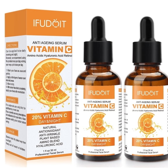 20% Vitamin C Serum for Face, Anti Aging Facial Serum for Wrinkle, Acne, Dry Skin and Dark Spots, 1 oz - 2 Pack