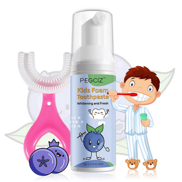 SEFUDUN Kids Foam Toothpaste Blueberry Flavor with Toothbrush, 2.11 oz
