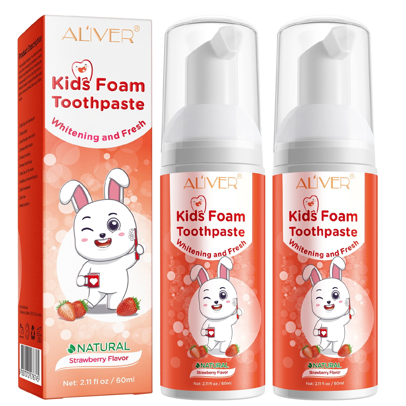 SEFUDUN Kids Foam Toothpaste with Strawberry Flavor, Anti Cavity with LowFluoride, Toddler