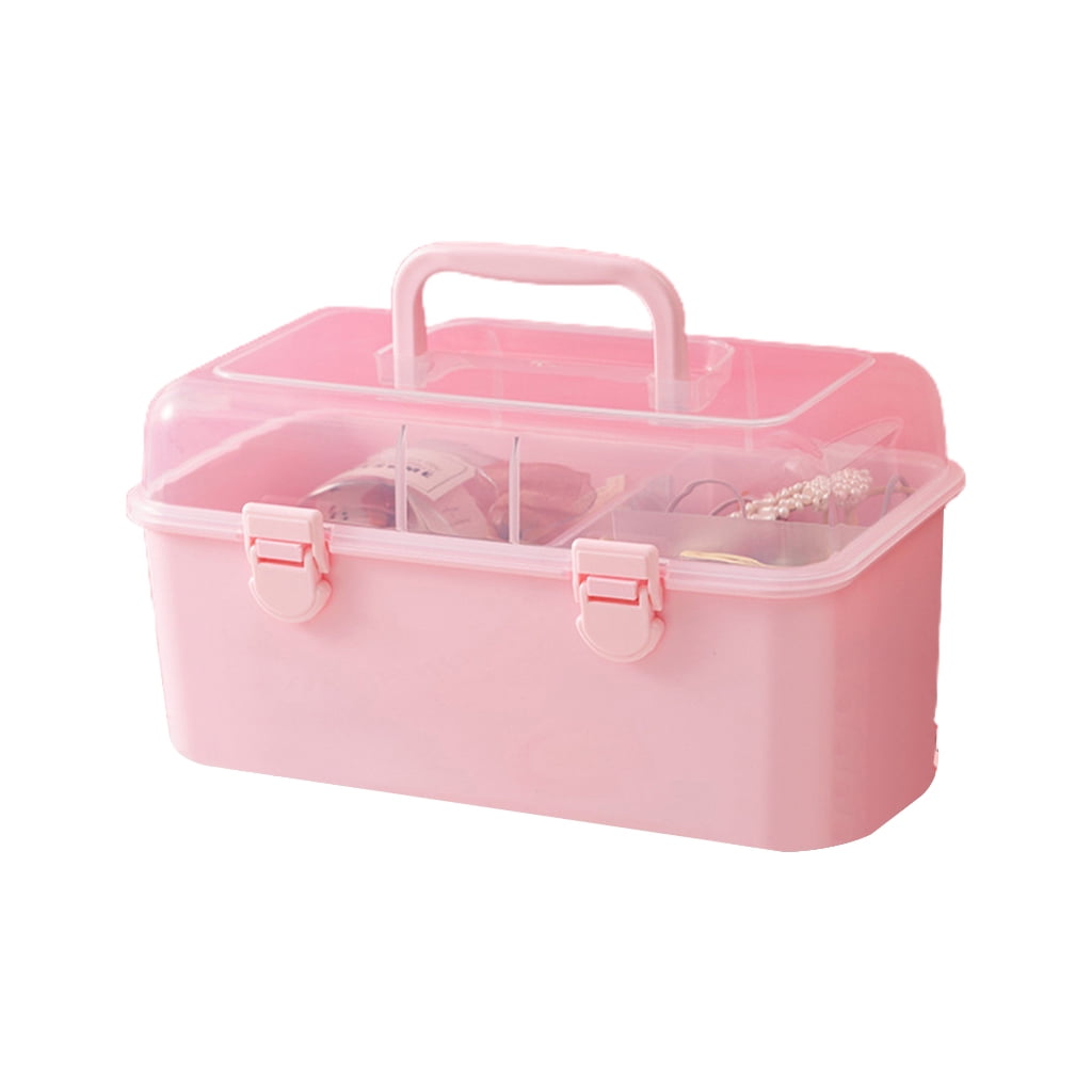 Qisuw for Creative Pink Plastic Storage Box with Handle Multi Layers
