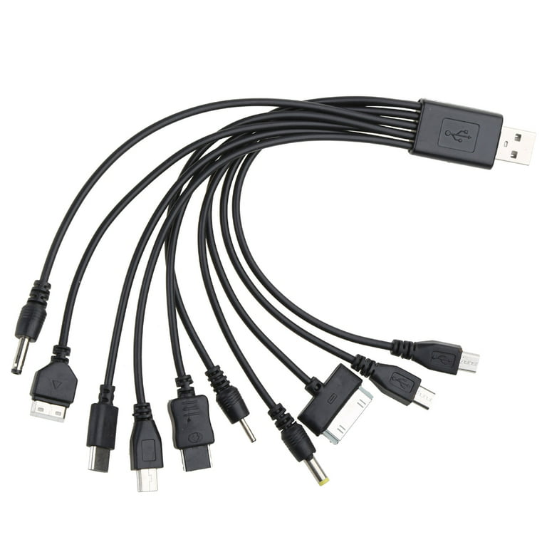 Qisuw 20CM 10 in 1 USB Phone Charger Cable USB To Multi Plug Phone Charging  Cable USB Charger Cable Universal