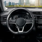 SEG Direct Flat Bottom Steering Wheel Cover Carbon Fiber, D Shaped Car Wheel Cover 14 1/2-15 in. (37-39 cm), Black Microfiber Leather with Carbon Fiber Pattern