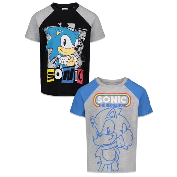 SEGA Sonic The Hedgehog Big Boys 2 Pack T-Shirts Black / Grey / Blue 10-12