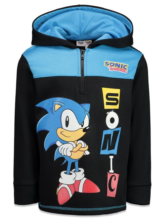 Sonic The Hedgehog Big Boys Fleece Hoodie Zip Up Pullover Sweatshirt Size 12 Black