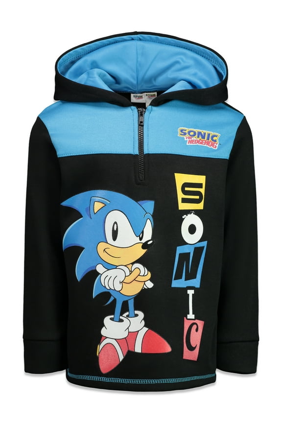 Sonic The Hedgehog Big Boys Fleece Hoodie Zip Up Pullover Sweatshirt Size 12 Black