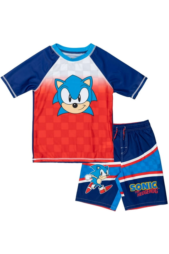 Sonic The Hedgehog Rash Guard & Swim Trunks Set, Sizes 10-12 Years