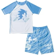 SEGA Sonic The Hedgehog Big Boys Rash Guard and Swim Trunks Outfit Set Little Kid to Big Kid