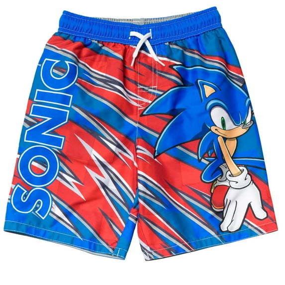 SEGA Sonic The Hedgehog Big Boys Swim Trunks Bathing Suit Blue/Red 10-12