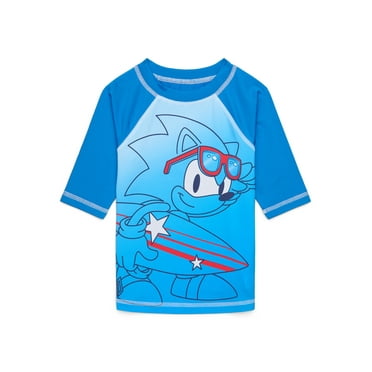 SEGA Sonic The Hedgehog Boys Swim Rashguard with Short-Sleeves and UPF 50+, Sizes 4-12