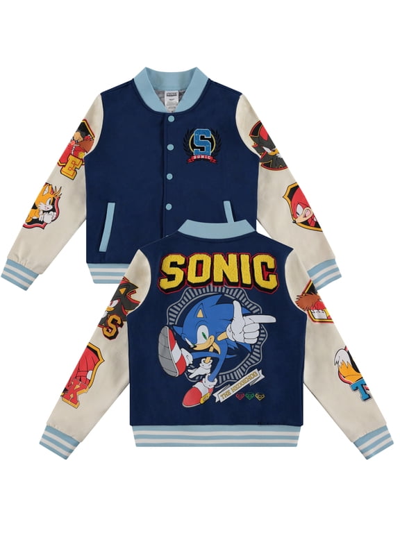 SEGA Sonic The Hedgehog Boys Varsity Jacket, Button Front Character Jacket