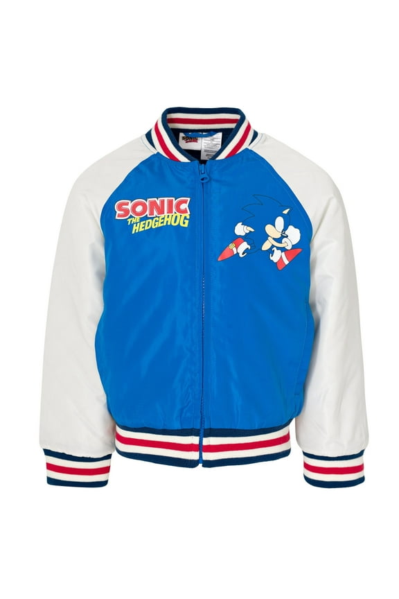Sonic The Hedgehog French Terry Zip Up Varsity Bomber Jacket Little Kid to Big
