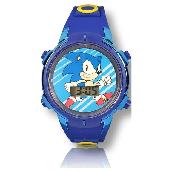 SEGA Sonic The Hedgehog LCD Unisex Children Watch with Metallic Rotating Light-Up Dial Silicone Strap (SNC4115WM)