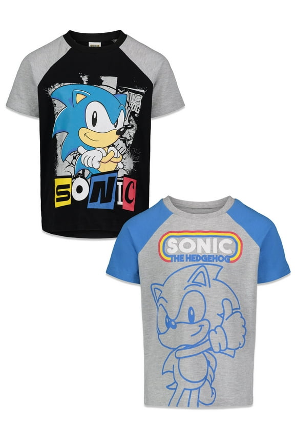 Sonic The Hedgehog Little Boys 2 Pack T-Shirts Black / Grey / Blue 5-6