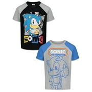 SEGA Sonic The Hedgehog Little Boys 2 Pack T-Shirts Black / Grey / Blue 5-6
