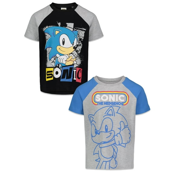 SEGA Sonic The Hedgehog Little Boys 2 Pack T-Shirts Black / Grey / Blue 7-8