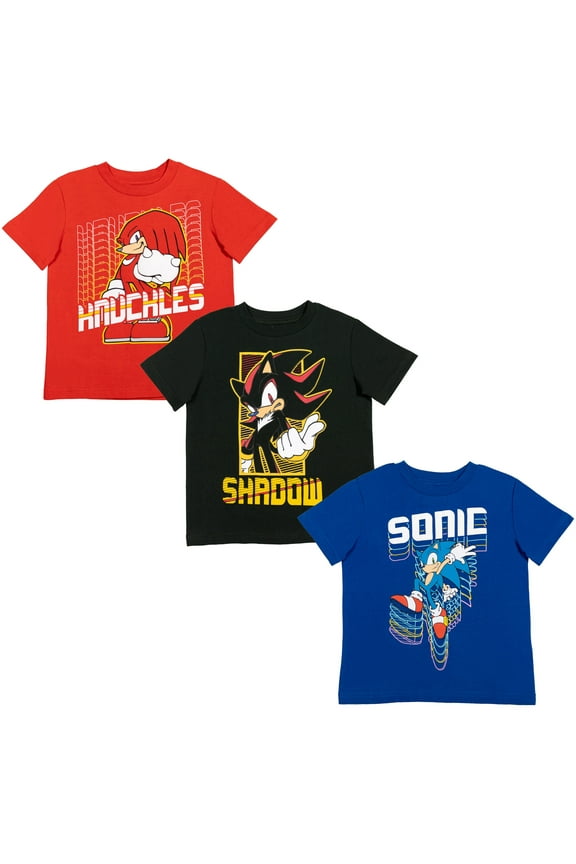 Sonic The Hedgehog Little Boys 3 Pack T-Shirts Toddler to Big Kid