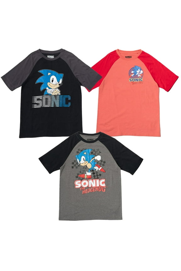 Sonic The Hedgehog Little Boys 3 Pack T-Shirts Toddler to Big Kid
