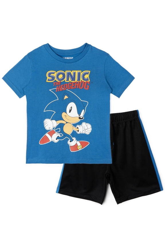 Sonic the Hedgehog Little Boys' Athletic 2-Piece Tee and Shorts Set Sonic Blue Black