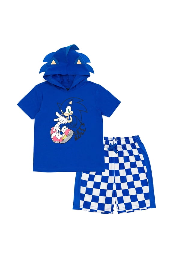 Sonic The Hedgehog Little Boys Cosplay T-Shirt and Mesh Shorts Outfit Set Little Kid to Big Kid