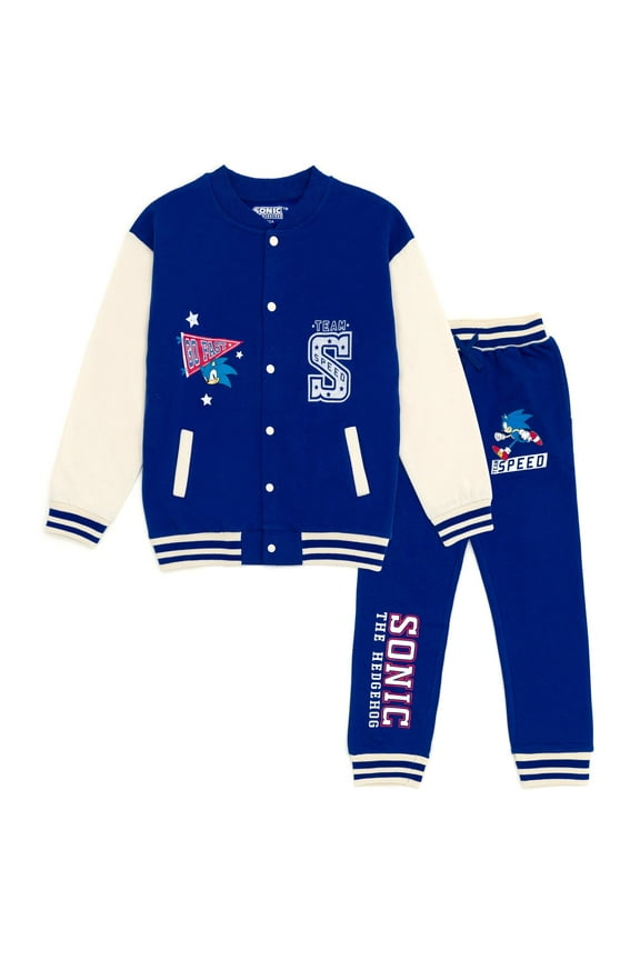 Sonic The Hedgehog Little Boys Fleece Bomber Jacket and Jogger Pants Blue 7-8