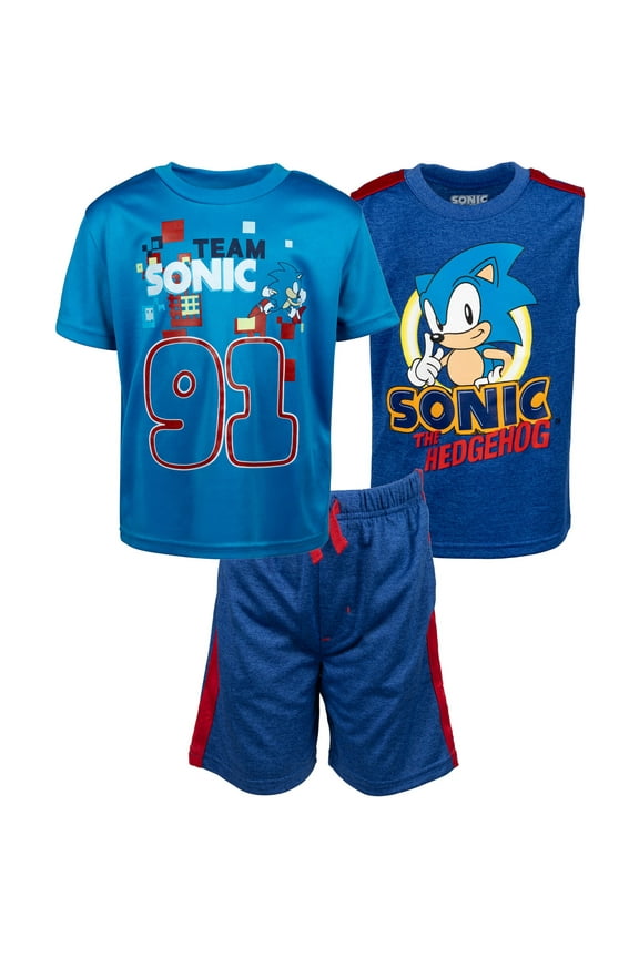 Sonic The Hedgehog Little Boys T-Shirt Tank Top and Shorts 3 Piece Outfit Set Toddler to Big Kid