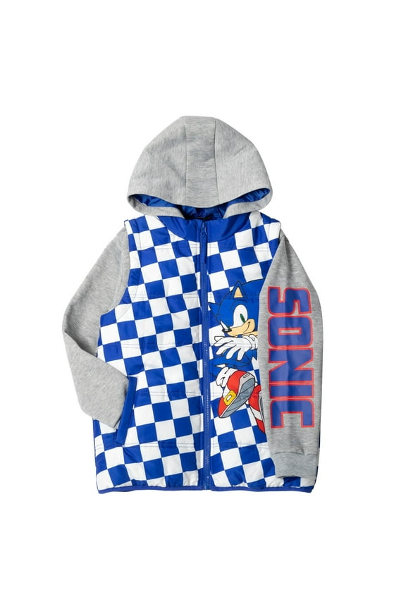 Sonic The Hedgehog Little Boys Zip Up Vest 2fer Jacket Little Kid to Big Kid