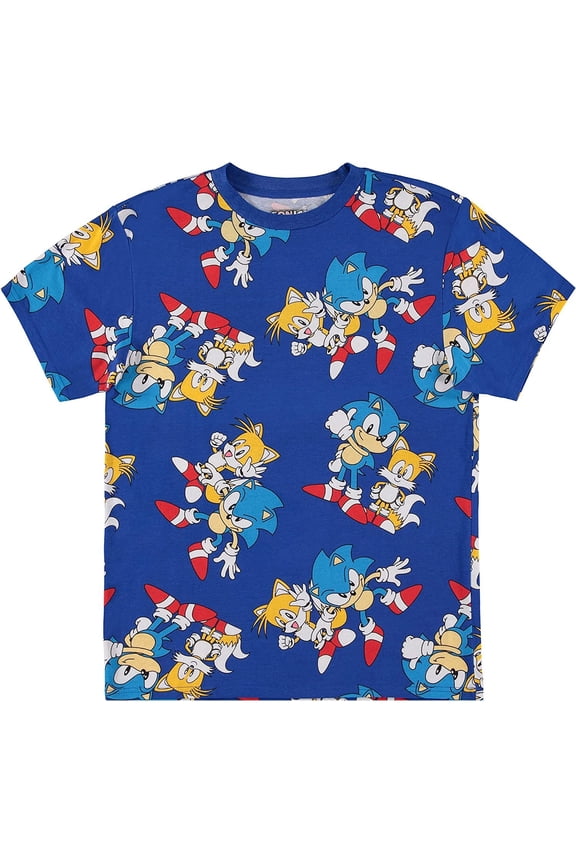 Sonic The Hedgehog Men's Shirt - The Fastest Thing Alive - The Blur Blur - Official Allover Print T-Shirt Navy, Large