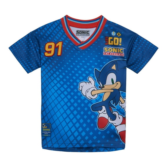 SEGA Sonic The Hedgehog Mesh Soccer Jersey Athletic V-neck T-Shirt Toddler to Big Kid