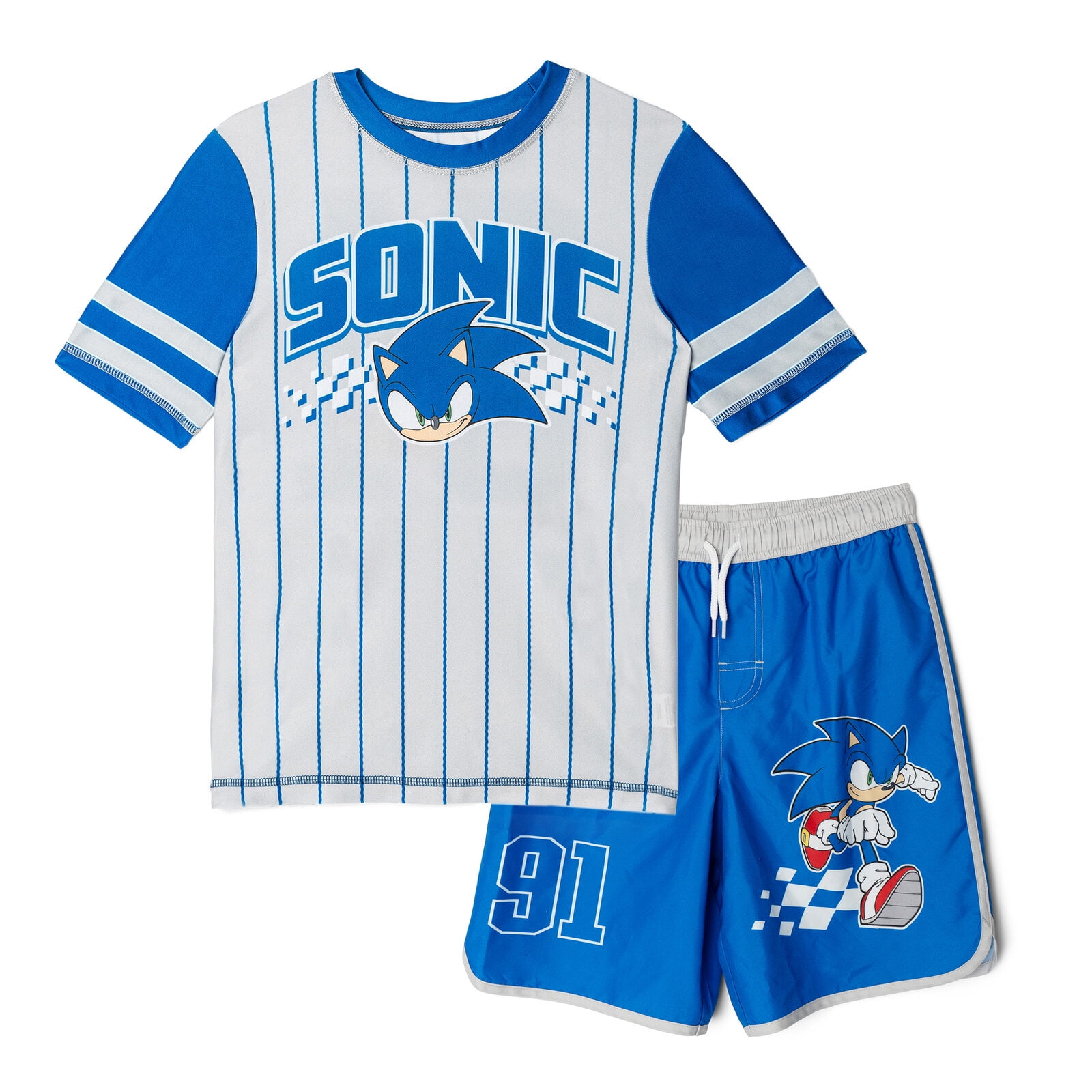 SEGA Sonic The Hedgehog Rash Guard and Swim Trunks Outfit Set UPF 50+ Little Kid to Big Kid