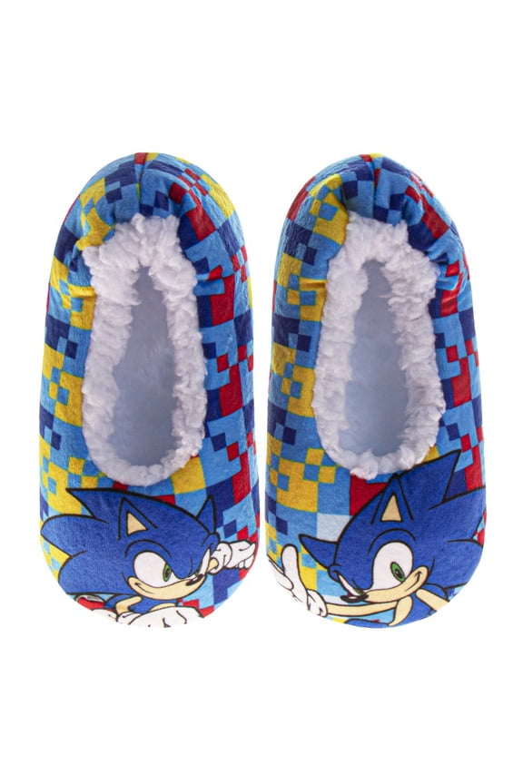Sega Sonic The Hedgehog Slippers for Boys, Sonic Design Warm Padded Sole Comfy Slip On (Toddler Little Kid), Blue, Size: 7-8