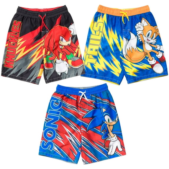 SEGA Sonic The Hedgehog Tails Knuckles 3 Pack UPF 50+ Swim Trunks Little Kid to Big