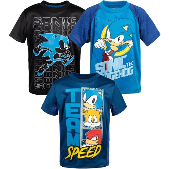 SEGA Sonic The Hedgehog Tails Knuckles Big Boys 3 Pack Athletic T-Shirts Toddler to Big Kid