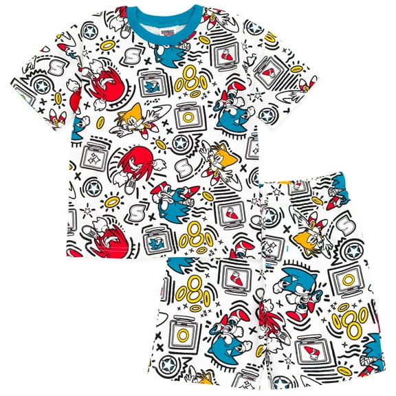 SEGA Sonic The Hedgehog Tails Knuckles French Terry T-Shirt and Bike Shorts Outfit Set Little Kid to Big Kid