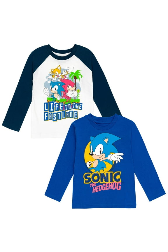 Sonic The Hedgehog Tails Knuckles Little Boys 2 Pack T-Shirts Gray / Blue 7-8