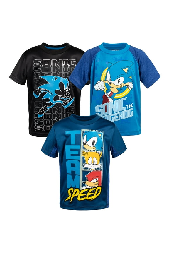 Sonic The Hedgehog Tails Knuckles Little Boys 3 Pack Athletic T-Shirts Toddler to Big Kid