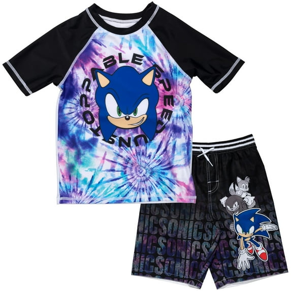 SEGA Sonic The Hedgehog Tails Knuckles Little Boys Pullover Rash Guard and Swim Trunks Outfit Set Little Kid to Big Kid