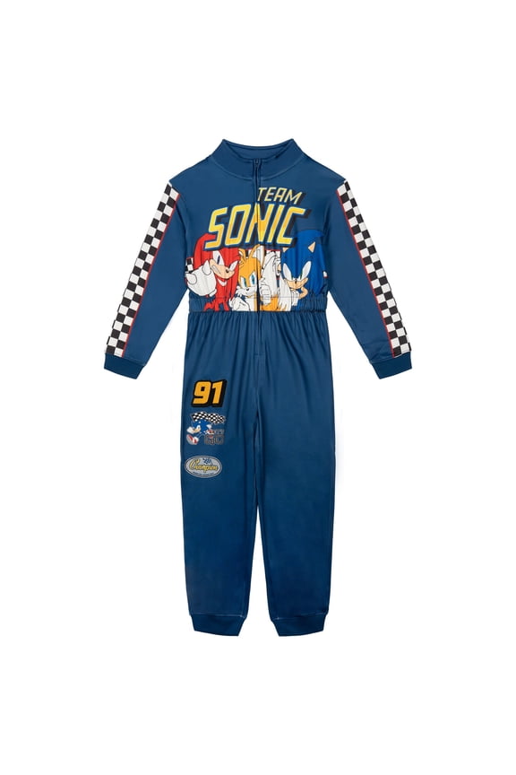 Sonic The Hedgehog Tails Knuckles Racing Zip Up Coverall Toddler to Big Kid