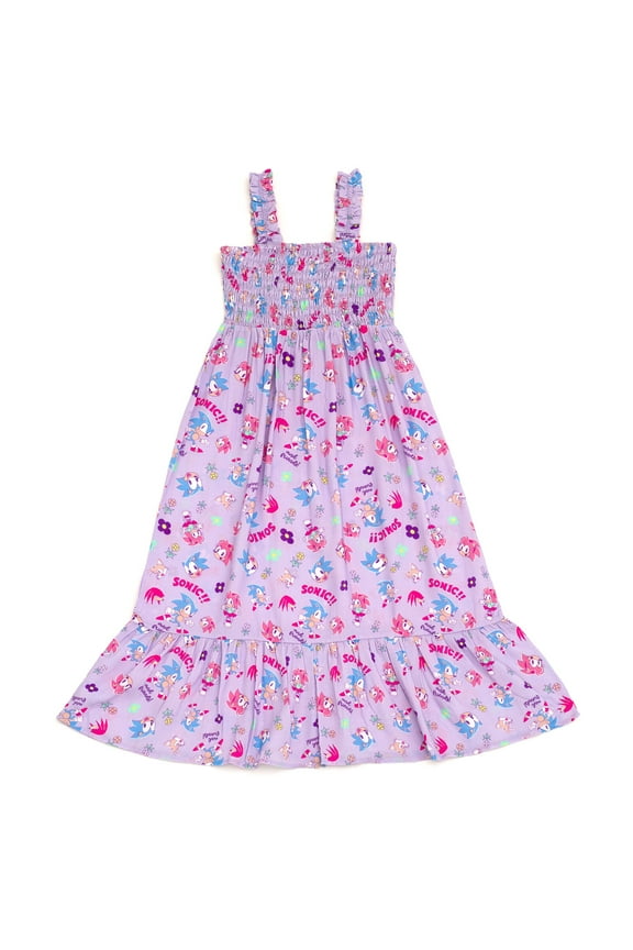 Sonic The Hedgehog Tails Knuckles Square Neck Smocked Maxi Dress Little Kid to Big Kid