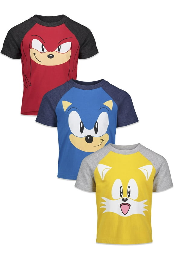 Sonic The Hedgehog Tails Knuckles Toddler Boys 3 Pack T-Shirts Toddler to Big Kid