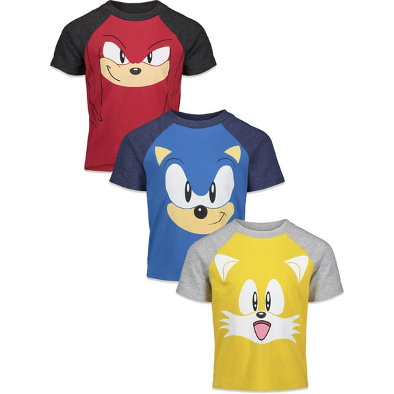 SEGA Sonic The Hedgehog Tails Knuckles Toddler Boys 3 Pack T-Shirts Toddler to Big Kid
