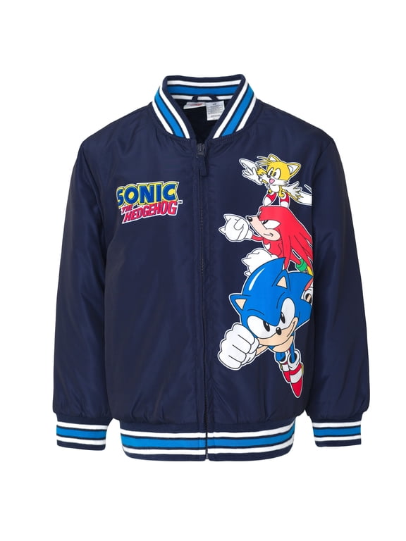 Sonic the Hedgehog Little Boys' Zip-Up Bomber Jacket Navy Bright Blue