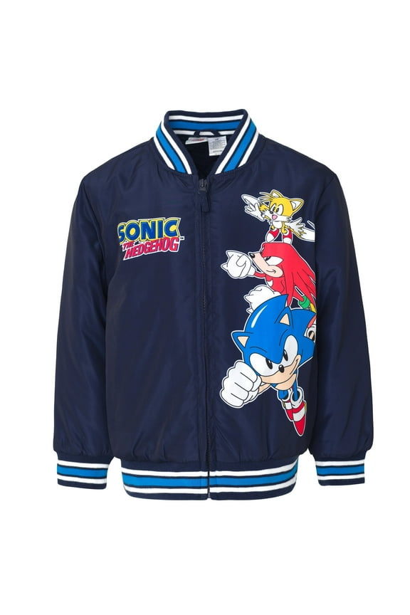 Sonic The Hedgehog Tails Knuckles Zip Up Varsity Bomber Jacket Little Kid to Big Kid