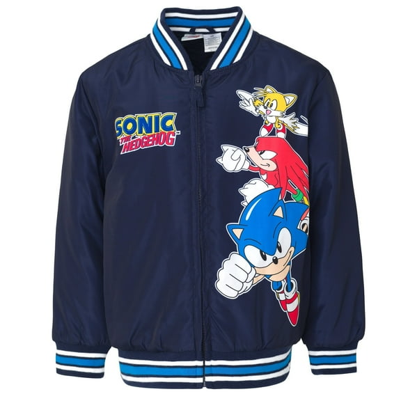 SEGA Sonic The Hedgehog Tails Knuckles Zip Up Varsity Bomber Jacket Little Kid to Big Kid