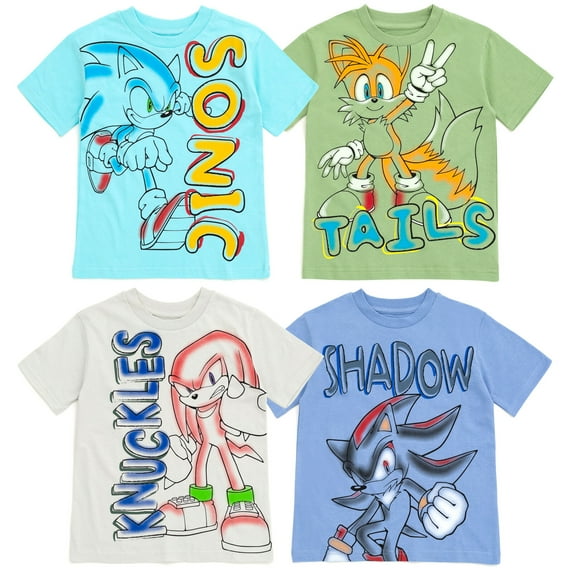 SEGA Sonic The Hedgehog Tails Shadow Big Boys 4 Pack T-Shirts Little Kid to Big Kid