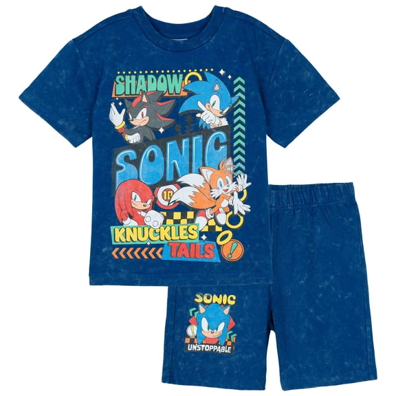 SEGA Sonic The Hedgehog Tails Shadow French Terry T-Shirt and Shorts Outfit Set Toddler to Big Kid