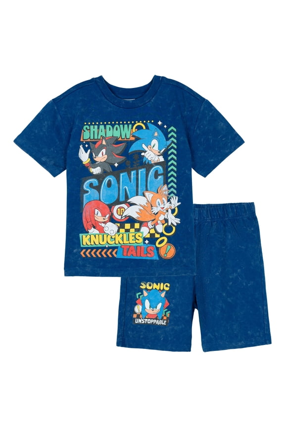 Sonic The Hedgehog Tails Shadow French Terry T-Shirt and Shorts Outfit Set Toddler to Big Kid