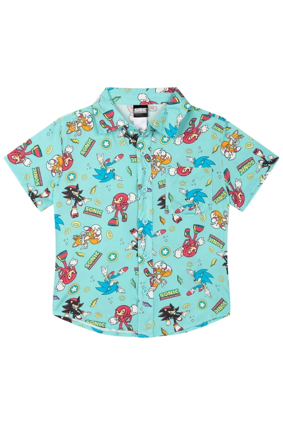 Sonic The Hedgehog Tails Shadow Hawaiian Button Down Shirt Toddler to Big Kid