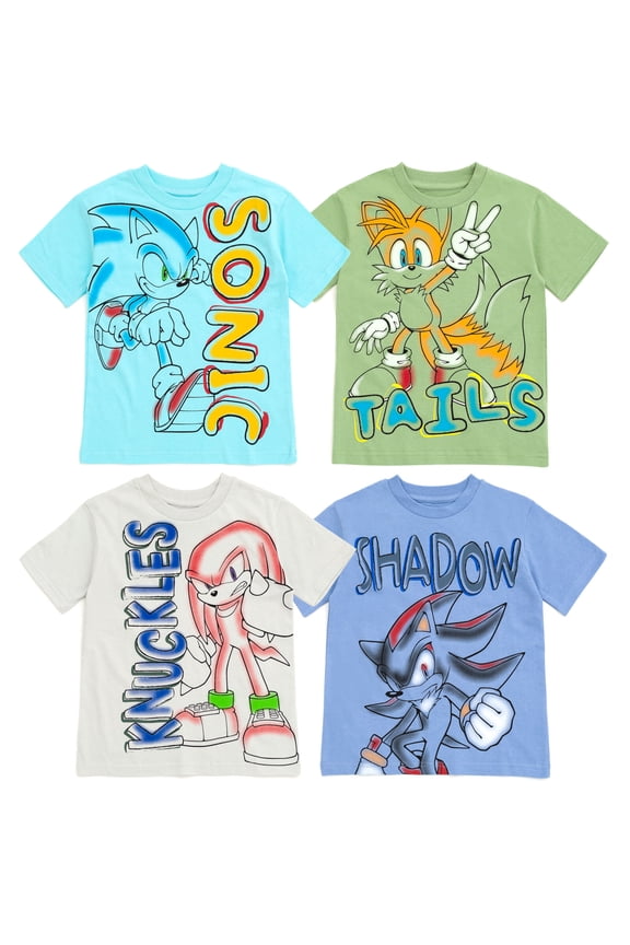Sonic The Hedgehog Tails Shadow Little Boys 4 Pack T-Shirts Little Kid to Big Kid